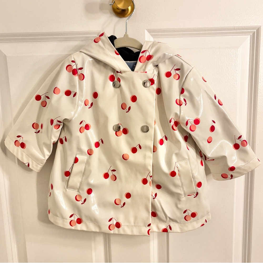 Jacadi Pink and White Raincoat with Hood
